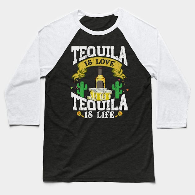 CInco de Mayo Tequila Is Love Life Mexico Mexican Humor Quote Baseball T-Shirt by E